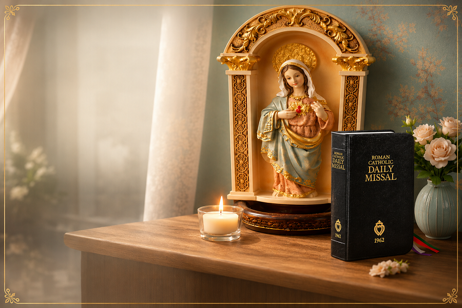 holy water font and catholic daily missal
