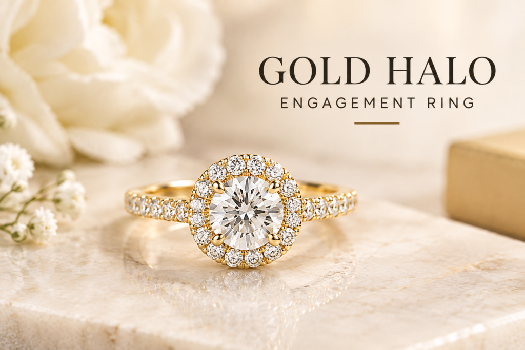 gold halo engagement rings